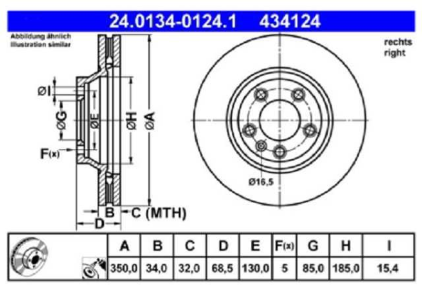 disco freno ate (d der)(v)(5h)(350) audi q7 cayenne touareg