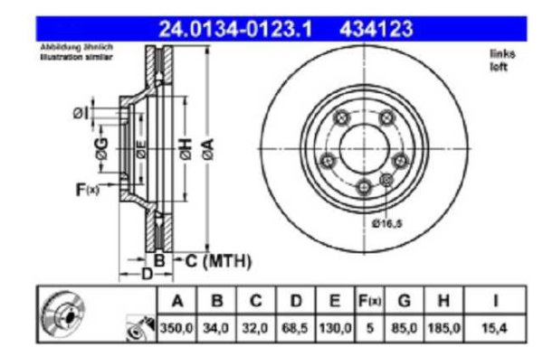 disco freno ate (d izq)(v)(5h)(350) audi q7 cayenne touareg