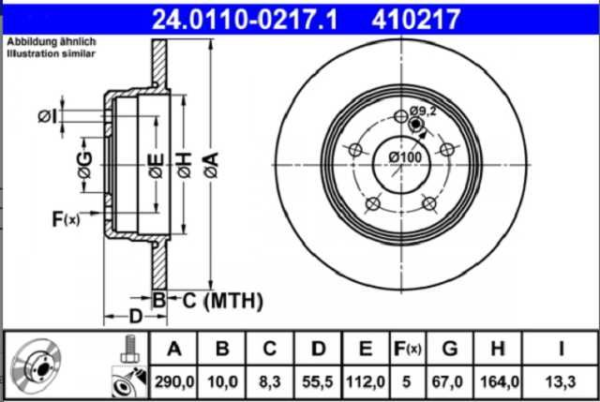 discos freno ate (p)(s)(5h)(290) w202 amg w203 c208 c209 clk w124 w210