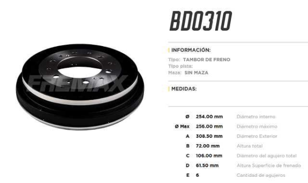 tambores f. fremax (6h)(254) hiace