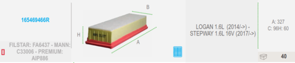 filtro aire redfil logan cross duster