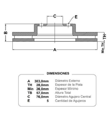 discos freno fmx volks amarok 2.0 d v bd6382 303x76x57x5 28 26
