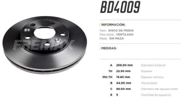 discos freno fmx renault duster 1.6 4x2 & 4x4 delantero ventilado bd4009 269x68x44x5 2
