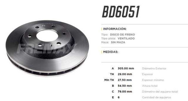 discos frenos fremax (6 huecos)(305) trail blazer (02 06)