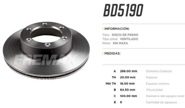 discf (d)(v)(6h)(289) hilux 4x4 4runner (86 91)