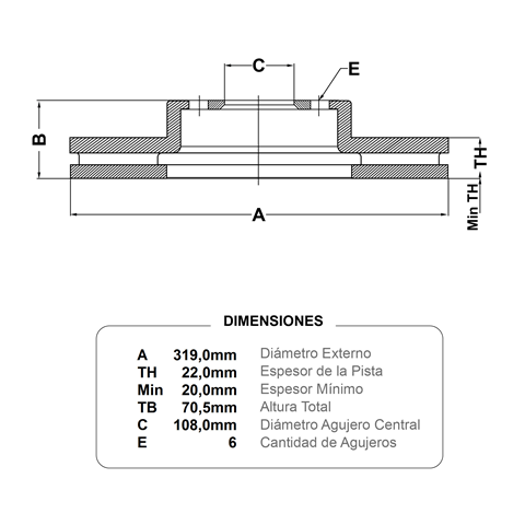 discos fremax (d)(v)(6h)(319) hilux 4x4 (99 02) prado