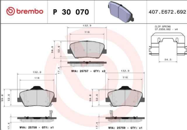 past. freno brembo (d) creta d1432 d1432 8549, d1687 8549, d1815 8549