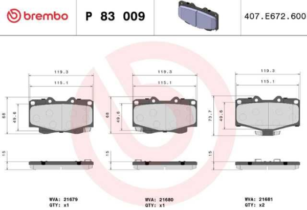 past. freno brembo (d) hilux 2.7 vvti 4x4 land cruiser prado 4runner d436 7298, d436 7549