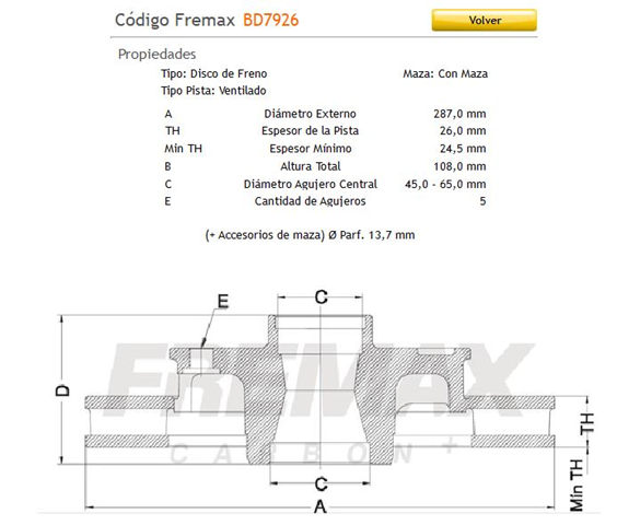 discf ford (d)(v)(5h)(287) ranger 4x2 con manzana y pernos