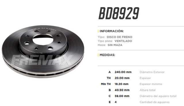 discos frenos fremax fiat uno way (4h) (240)