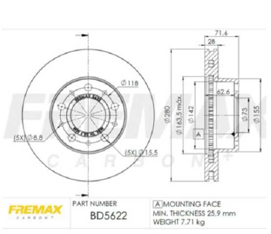 discos freno fremax (d)(v)(5huecos)(280) jumper 2.2 3.0 (06 ) ducato 250 (06 )