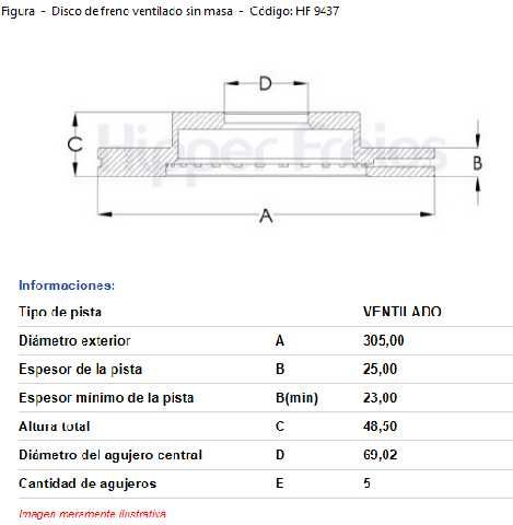 discos freno hf hyundai tucson nx4e 2.0 4x2 22 24 kia sportage 2.0 4x2 21 25 (v d)