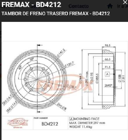 TAMBOR (6 HUECOS) (344) HILUX 3.0 VIGO (10-) 2.5 (05-) FORTUNER (02-) 4 RUNNER (02-)