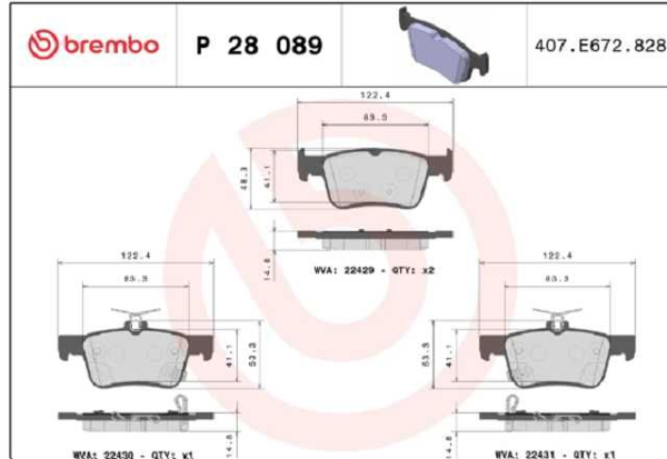 PAST. FRENO BREMBO (P) CIVIC (16-17) HAVAL ALL NEW H6 D1878 9106, D1878 9334