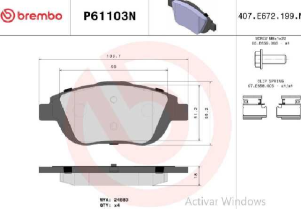 PAST. FRENO BREMBO (D) 2008 II (19-) OPEL CORSA 1.2 (22-) D1933 9156