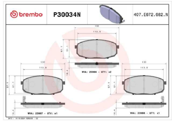 PAST. FRENO BREMBO (D) I30 CARENS II (07) CERATO FORTE