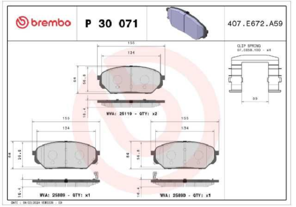 PAST. FRENO BREMBO (D) VERACRUZ