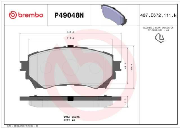PAST. FRENO BREMBO (D) MAZDA 6 (14-17) D1711 8936