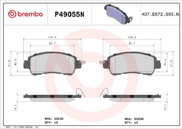 PAST. FRENO BREMBO (D) MAZDA 2 (16-23)D1852 9081