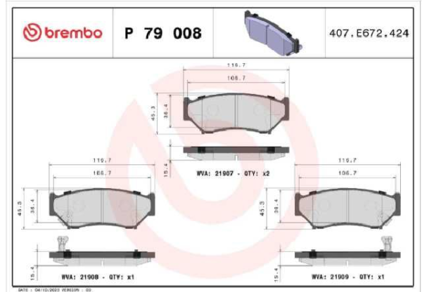 PAST. FRENO BREMBO (D) VITARA 5P GRAND VITARA 3P
