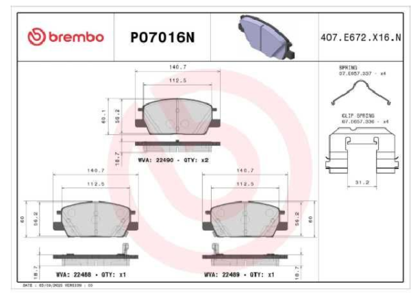 PAST. FRENO BREMBO (D) EQUINOX (18-20)