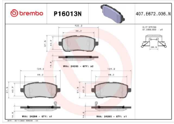 PAST. FRENO BREMBO (D) MAZDA 2 (11-15) CHANGAN CS15 FRONX (24-)