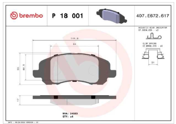 PAST. FRENO BREMBO (D) COMPASS (07-17) PATRIOT (08-15)