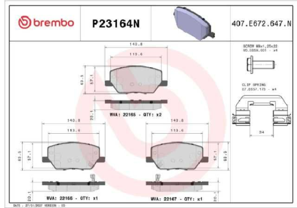 PAST. FRENO BREMBO (D) FIAT 500 X (15-20) COMPASS (18-21) RENEGADE (15-21)