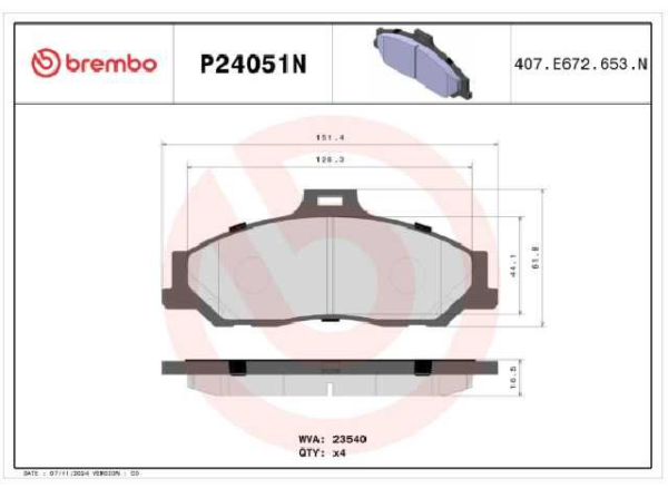 PAST. FRENO BREMBO (D) B2600 (01-) INYECCION BT 50 4X2 (-16)
