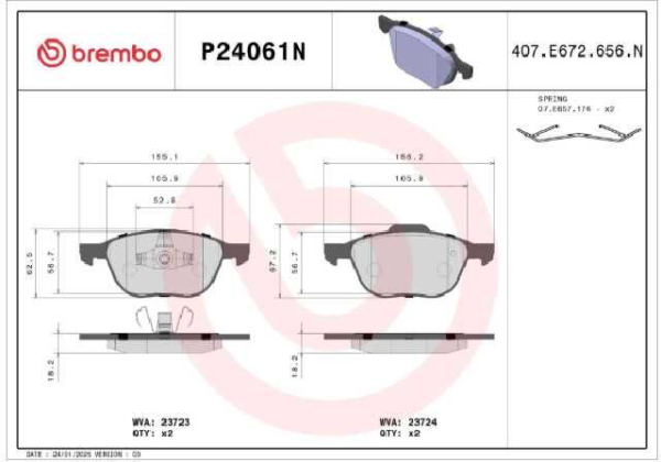 PAST. FRENO BREMBO (D) ESCAPE (13-19) FWD 2.5 FOCUS (12-18) MAZDA 3 (04-11) ECOSPORT (12-20)
