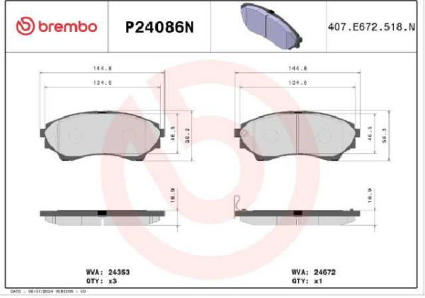 PAST. FRENO BREMBO (D) RANGER (12-15) B2600 (04-) BT 50 4X4 (-16)