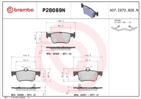 PAST. FRENO BREMBO (P) CIVIC (16-17) HAVAL ALL NEW H6