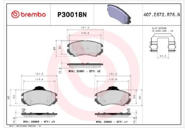 PAST. FRENO BREMBO (D) TUCSON JM (04-09) SPORTAGE ACTIVE SOUL CHANGAN CS 35 GLORY 560 580 SWM G01