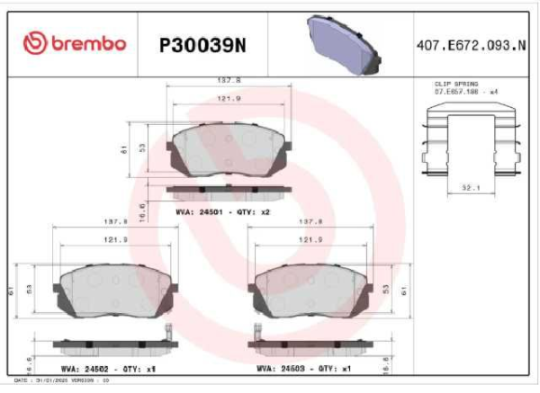 PAST. FRENO BREMBO (D) TUCSON IX RONDO OPTIMA SPORTAGE R SOEAST DX7 CARENS III (08-12)