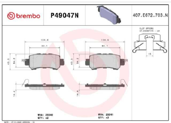 PAST. FRENO BREMBO (P) CX5 (13-15) CX3 (16-18) MAZDA 2 (21-)