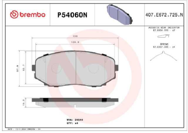 PAST. FRENO BREMBO (D) EDGE(07-15) CX7(07-12) CX9(07-23) MONTERO SPORT (18-)