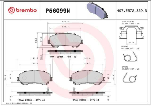 PAST. FRENO BREMBO (D) QASHQAI J11 (15-23) ROGUE (2 FILAS DE ASIENTOS) (15-)