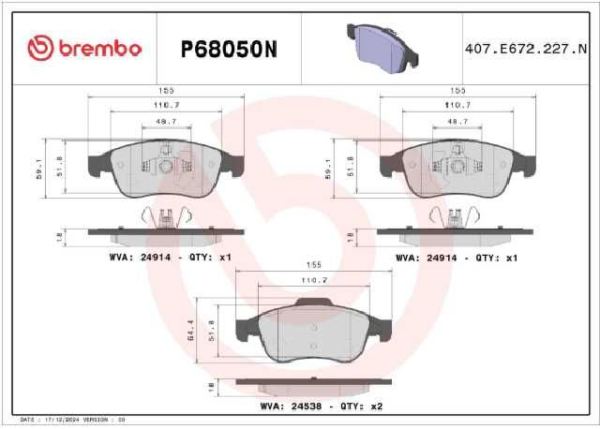 PAST. FRENO BREMBO (D) DUSTER 2.0 1.3 TURBO (23-)