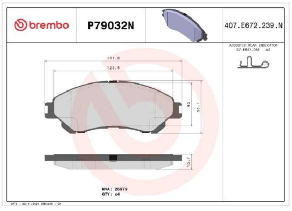 PAST. FRENO BREMBO (D) S-CROSS VITARA (22-23)