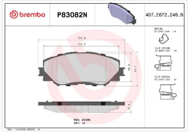 PAST. FRENO BREMBO (D) COROLLA JAPONES (08-12) RAV4 (06-18) LE
