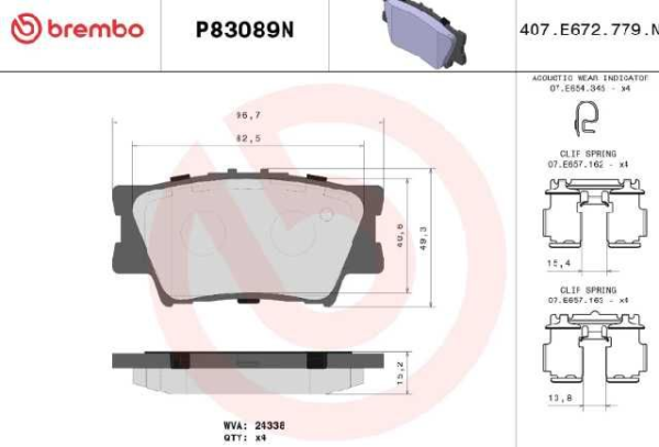 PAST. FRENO BREMBO (P) RAV 4 (06-18) CAMRY HIBRIDO (09-11) COROLLA CROSS HIBRIDO 1.8 (22-24)