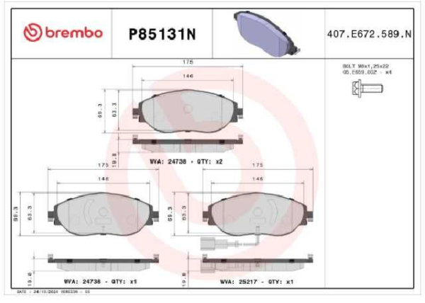 PAST. FRENO BREMBO (D) TIGUAN (16-) MEXICO KODIAQ