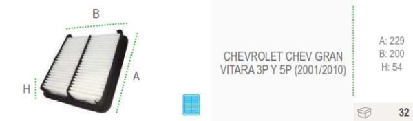 FILTRO AIRE REDFIL CHEVROLE CHEV GRAN VITARA 3P Y 5P