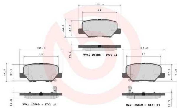 PAST. FRENO BREMBO (P) MAZDA 3 (14-16) 6 (14-15) ASX (14-) OUTLANDER D1679 8908