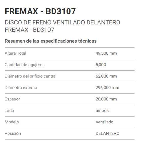 DISCOS FREMAX (D)(V)(296)(5H) RAV 4 2 4 (06-08) 3 5 (06-13)