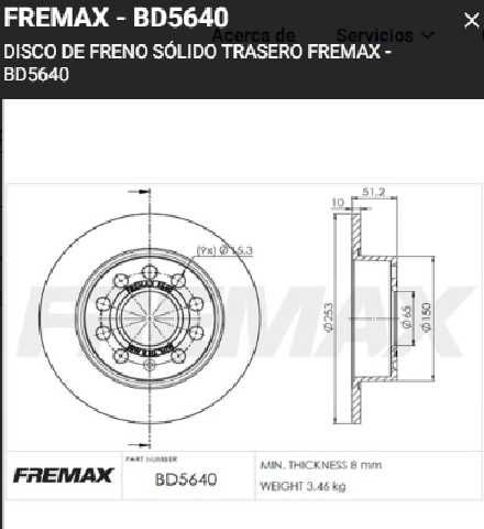 DISCOS FRENO FREMAX (P)(S)(5H)(253) JETTA 2.0 (11-16) GOLF V (03-09) BEETLE