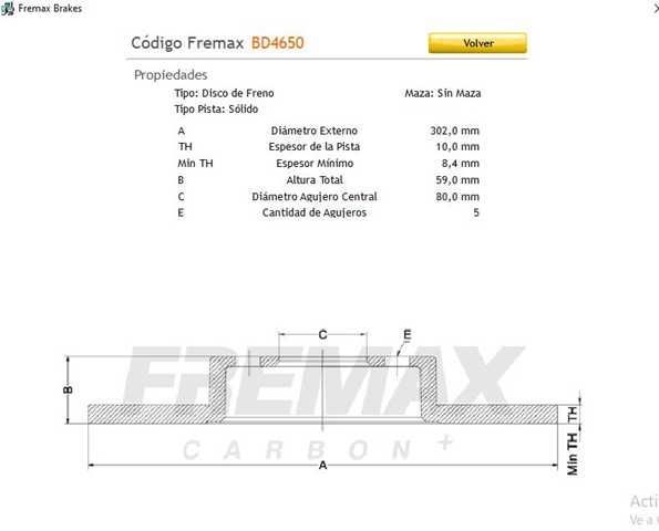 DISCO DE FRENO (POSTERIOR)(SOLIDO)(5HUECOS)(302mm) ASX OUTLANDER LANCER