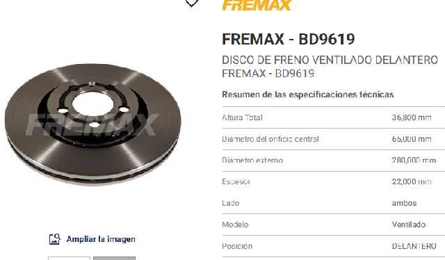 DISCOS FRENO HF 280MM CYD VOLKSWAGEN FOX TODOS /10 SPACEFOX TODOS /11 CROSSFOX 1.6 (V-D)